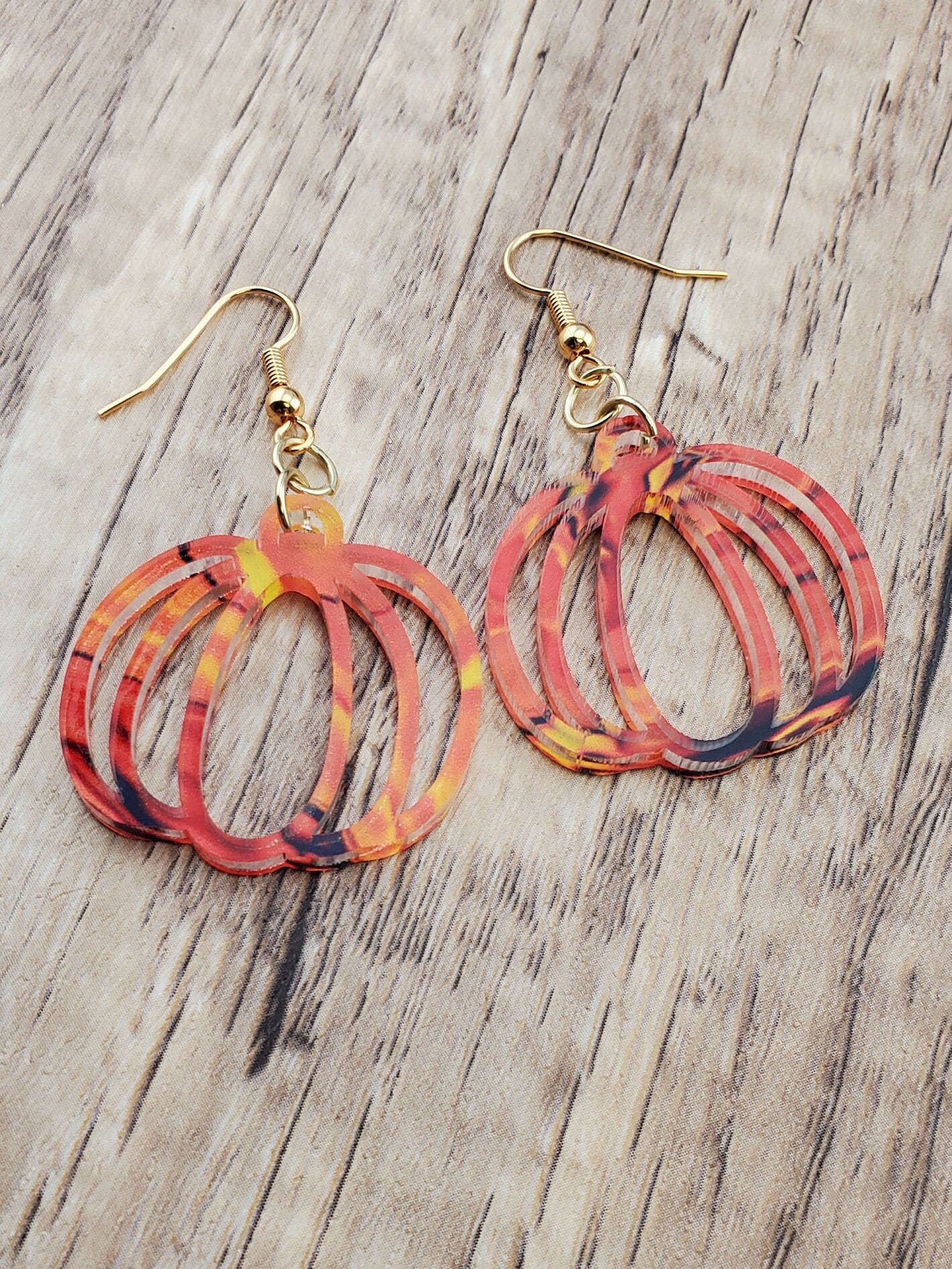 GP Fall Harvest Pumpkin earrings - Laser cut Lightweight Acrylic earrings - Gold Plated Hooks