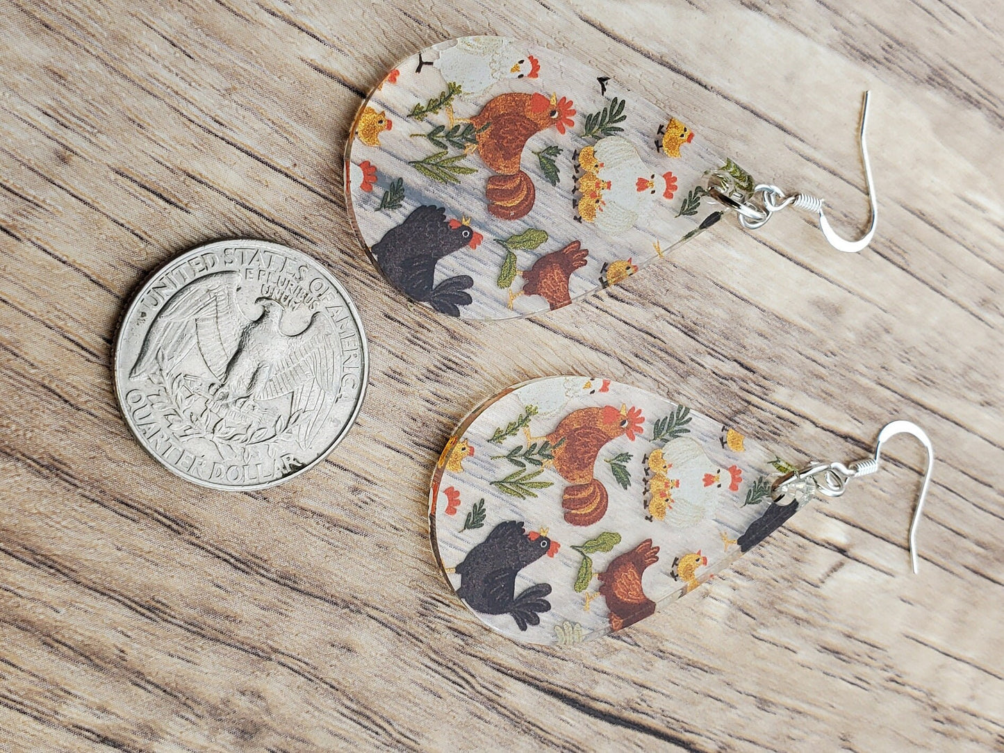 SP Feathered Friends - Chickens - Laser cut Lightweight Acrylic earrings - Silver Plated Hooks