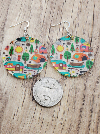 SP Adventure is out there Camping Earrings - Laser cut Lightweight Acrylic earrings - Silver Plated Hooks