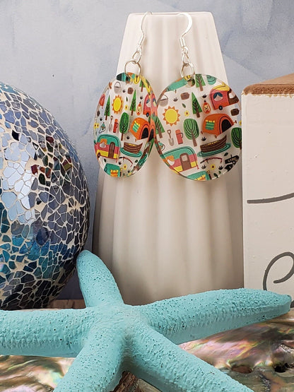 SP Adventure is out there Camping Earrings - Laser cut Lightweight Acrylic earrings - Silver Plated Hooks