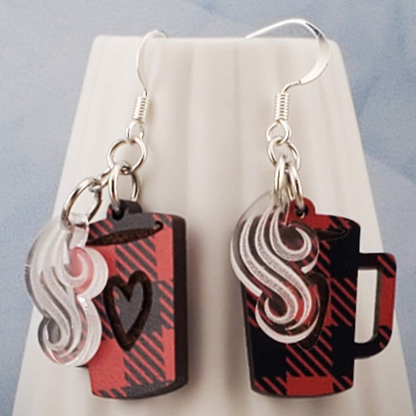 SP - Coffee makes me happy Earrings - Laser cut Lightweight Acrylic earrings - Silver Plated Hooks