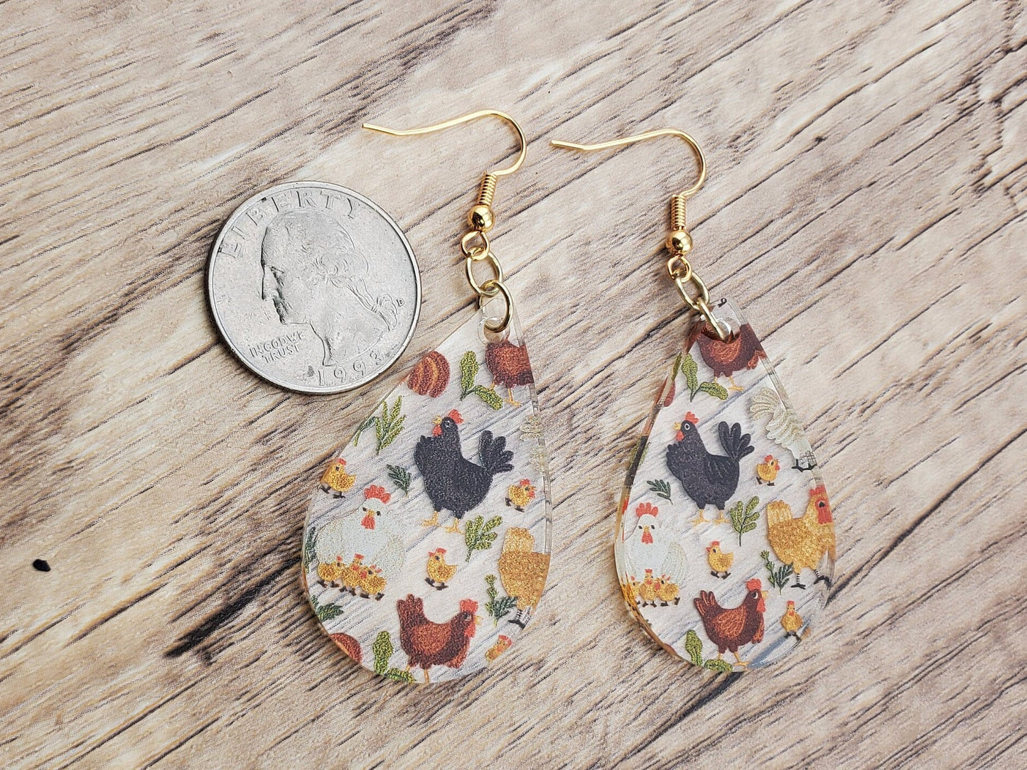 GP Feathered Friends - Chickens - Laser cut Lightweight Acrylic earrings - Gold Plated Hooks