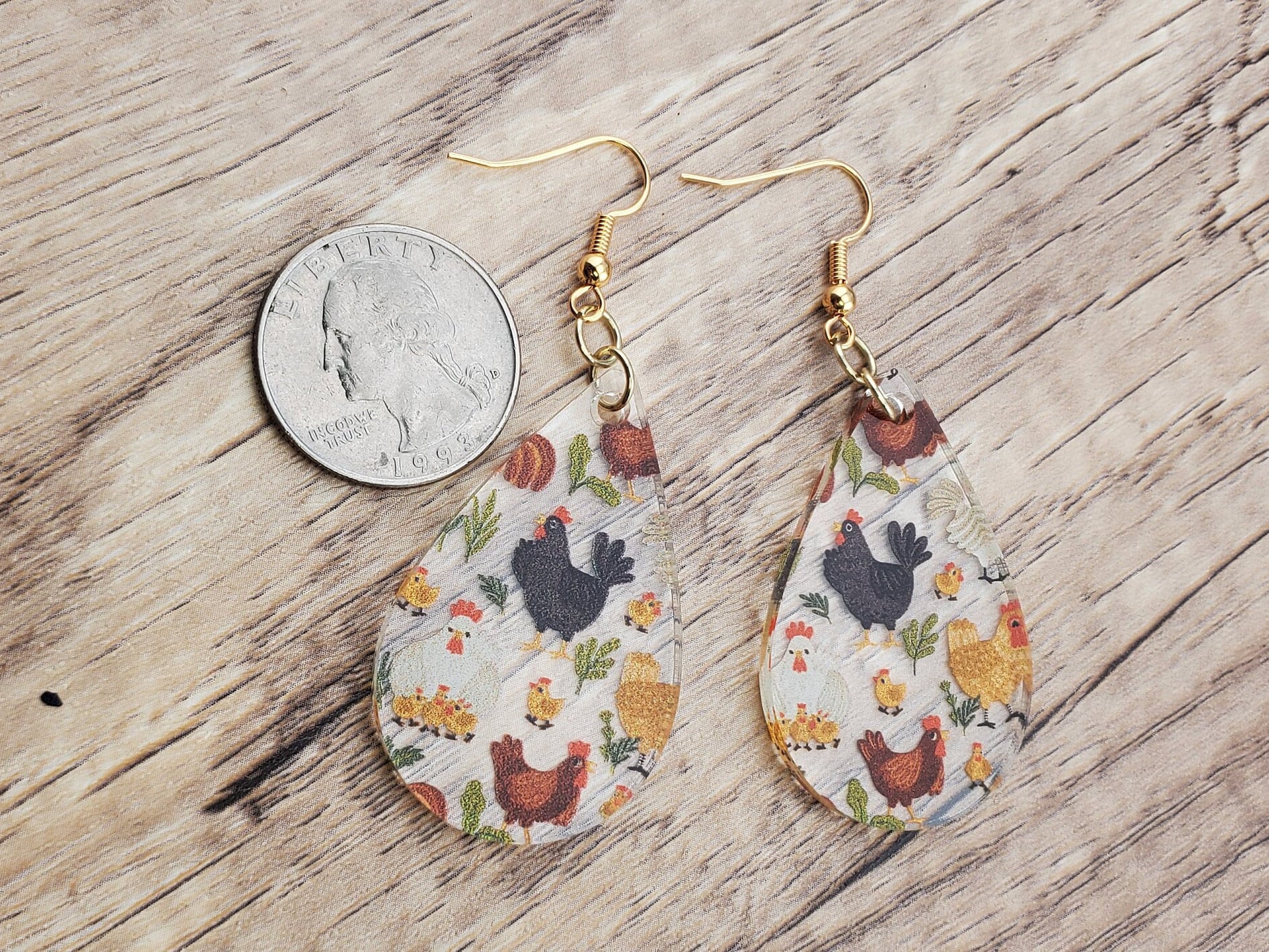 GP Feathered Friends - Chickens - Laser cut Lightweight Acrylic earrings - Gold Plated Hooks