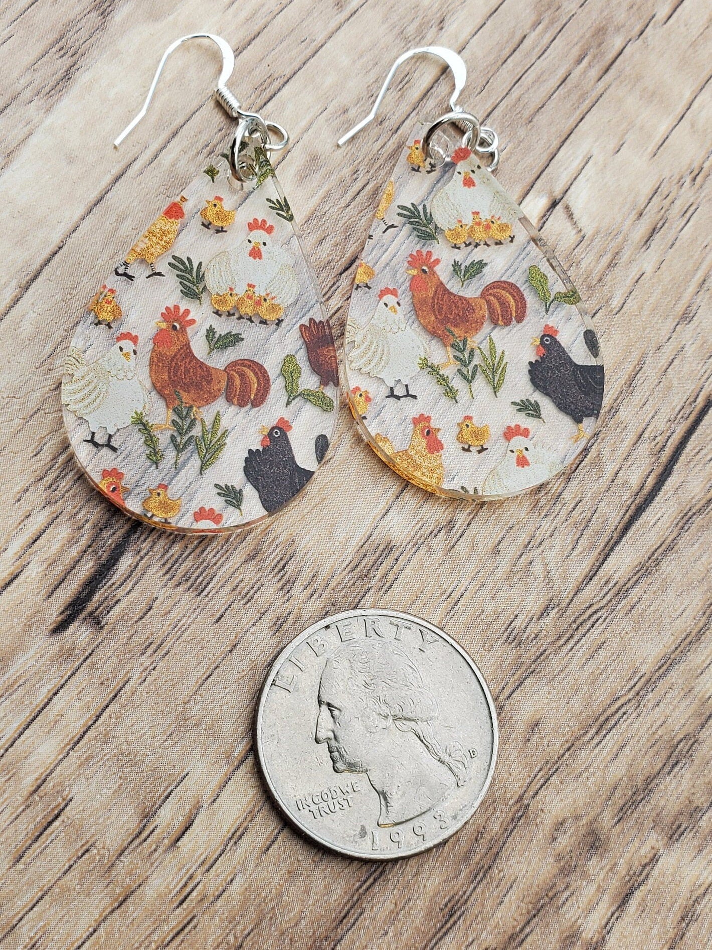 SP Feathered Friends - Chickens - Laser cut Lightweight Acrylic earrings - Silver Plated Hooks