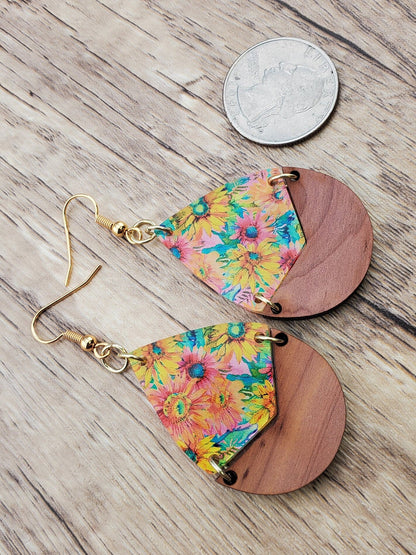 GP Autumn Floral Dangle Earrings - Laser cut Lightweight Wood and Acrylic earrings - Gold Plated Hooks