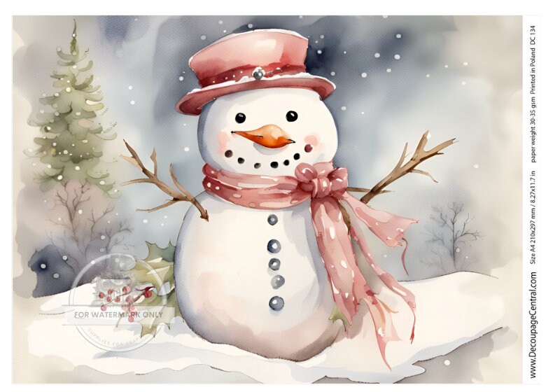 A4 Snowman Rice Paper - Cute snowman with scarf in a wintry scene