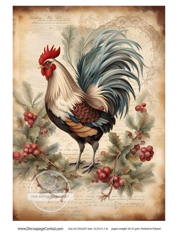 A4 Christmas Rooster Rice Paper