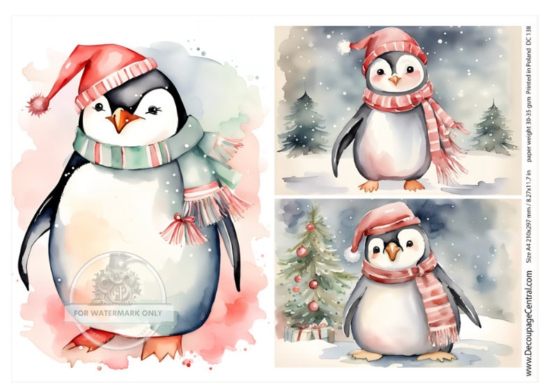 A4 Christmas Penguin Trio Rice Paper