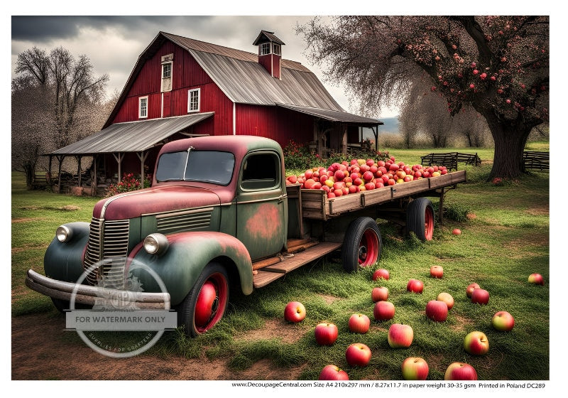 A4 Apple Truck Decoupage Rice Paper