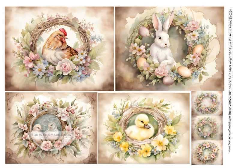 A4 Spring Animals with wreaths Rice Paper