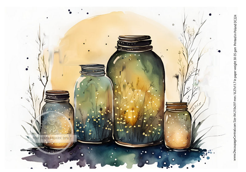 A4 Fireflies in Jars Rice Paper