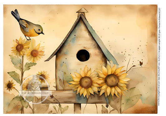 A4 Sunflower Birdhouse Rice Paper